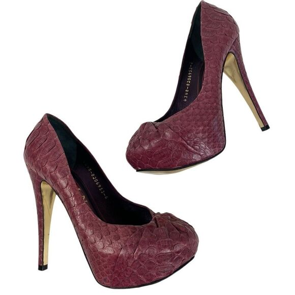 GINA 6 US ,python leather , maroon platform heels handmade - Picture 8 of 11